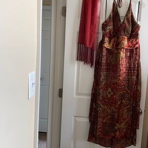 Size 16 halter and backless dress with shawl